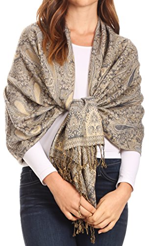 Sakkas 16125 - Kalin Lange Wide Woven Patterned Fringe Tassel Pashmina Schal/Schal - Beige - OS von Sakkas