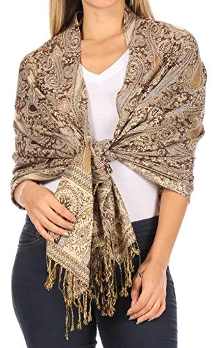 Sakkas 16125 - Kalin Lange Wide Woven Patterned Fringe Tassel Pashmina Schal/Schal - Braun/Beige - OS von Sakkas