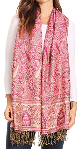 Sakkas 16125 - Kalin Lange Wide Woven Patterned Fringe Tassel Pashmina Schal/Schal - Rot/Beige - OS von Sakkas