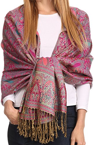 Sakkas 16125 - Kalin Lange breite Woven Patterned Fringe Quaste Pashmina-Schal/Schal - Fuchsia - OS von Sakkas