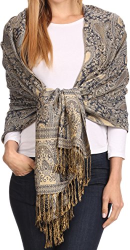 Sakkas 16125 - Kalin Lange breite Woven Patterned Fringe Quaste Pashmina-Schal/Schal - Schwarz - OS von Sakkas