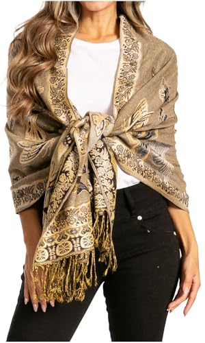 Sakkas 16126 - Liua Lange breite Gewebte Patterned Entwurf Bunt Pashmina-Schal/Schal - Beige - OS von Sakkas