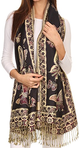 Sakkas 16126 - Liua Lange breite Gewebte Patterned Entwurf Bunt Pashmina-Schal/Schal - Navy - OS von Sakkas