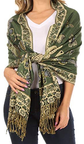 Sakkas 16126 - Liua Lange breite Gewebte Patterned Entwurf Bunt Pashmina-Schal/Tuch - Grün - OS von Sakkas