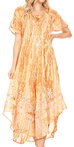 Sakkas 16601 - Ronny Lace Besticktes Cap Ärmel Krawatte Dye Wash Kaftan Kleid/Cover Up - Beige - OS von Sakkas