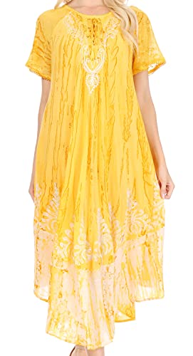 Sakkas 16601 - Ronny Lace - Besticktes Cap Sleeve Tie Dye - Kaftan-Kleid/Vertuschung - Gelb - OS von Sakkas