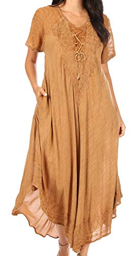 Sakkas 16603 - Egan Lange gestickte Kaftan Kleid/Abdeckung mit gestickten Kappen Ärmeln - Kaffee - OS Sakkas 16603 - Egan Lange gestickte Kaftan Kleid/Abdeckung mit gestickten Kappen Ärmeln - Kaffee - OS von Sakkas