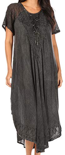 Sakkas 16603 - Egan Lange gestickte Kaftan Kleid/Abdeckung mit gestickten Kappen Ärmeln - Schwarz - OS Sakkas 16603 - Egan Lange gestickte Kaftan Kleid/Abdeckung mit gestickten Kappen Ärmeln - Schwarz - OS von Sakkas