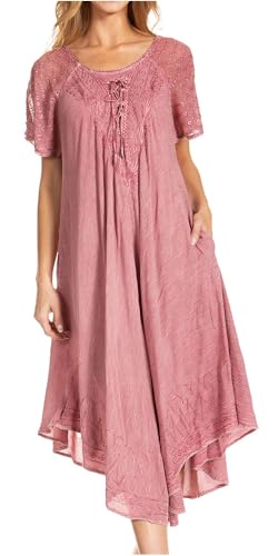 Sakkas 16603 - Egan Lange gestickte Kaftan Kleid/Cover mit gestickten Kappen Ärmeln - Fuchsia - OS von Sakkas