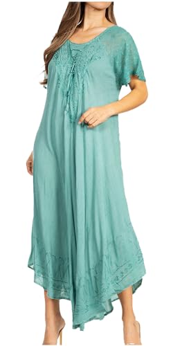 Sakkas 16603 - Egan Langes besticktes Kaftankleid/Vertuschen mit bestickten Flügelärmeln - A-Seafoam - OS von Sakkas