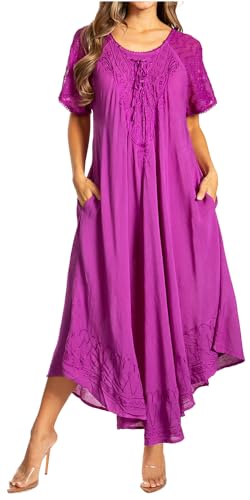 Sakkas 16603 - Egan Langes besticktes Kaftankleid/Vertuschen mit bestickten Flügelärmeln - P-Lila - OS von Sakkas