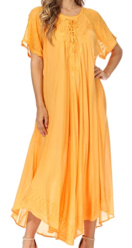 Sakkas 16603 - Egan Langes besticktes Kaftankleid/Vertuschen mit bestickten Flügelärmeln - P-MariGold - OS von Sakkas