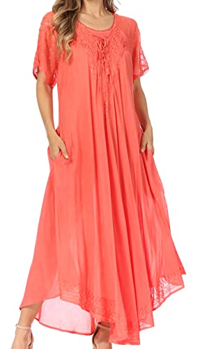 Sakkas 16603 - Egan Langes besticktes Kaftankleid/Vertuschen mit bestickten Flügelärmeln - P-Mulbery - OS von Sakkas