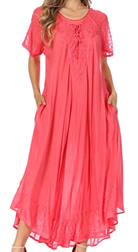 Sakkas 16603 - Egan Langes besticktes Kaftankleid/Vertuschen mit bestickten Flügelärmeln - P-RosePink - OS von Sakkas