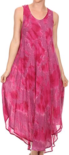 Sakkas 16801 - Laeila Abbindebatik Gewaschene Lange Ärmelloses Tank Top Kaftan Kleid/Vertuschung - Fuchsia - OS von Sakkas
