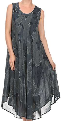 Sakkas 16801 - Laeila Abbindebatik Gewaschene Lange Ärmelloses Tank Top Kaftan Kleid/Vertuschung - Ink Blue - OS von Sakkas