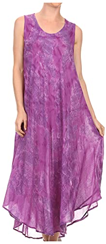 Sakkas 16801 - Laeila Abbindebatik Hoch Lange Ärmel Tank Top Kaftan Kleid/Vertuschung-Washed - Purple - OS von Sakkas