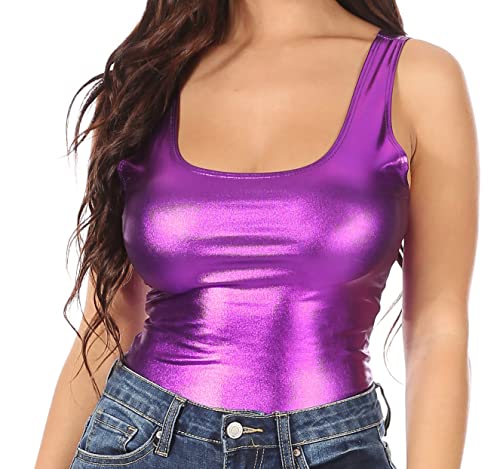 Sakkas 17-1392 - Woemns Gymnastik-Tanzparty Metallic-Bodysuit-Trikotoberteil Made in USA - Lila - 2X von Sakkas