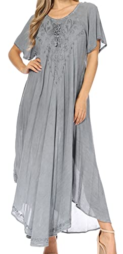 Sakkas 1701 - Lilia Besticktes Schnürmieder Maxi-Sonnenkleid mit entspannter Passform - A-Azur - OS von Sakkas