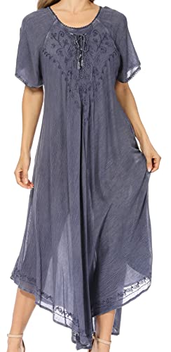 Sakkas 1701 - Lilia Besticktes Schnürmieder Maxi-Sonnenkleid mit entspannter Passform - A-Indigo - OS von Sakkas