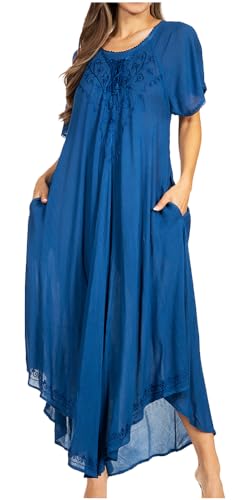 Sakkas 1701 - Lilia gestickter schnüren Sich Oben Mieder Relaxed Fit Maxi Sun Kleid - Blau - OS Sakkas 1701 - Lilia gestickter schnüren Sich Oben Mieder Relaxed Fit Maxi Sun Kleid - Blau - OS von Sakkas