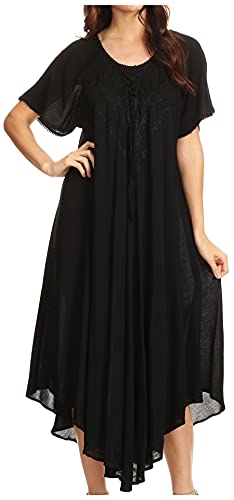 Sakkas 1701 - Lilia gestickter schnüren Sich Oben Mieder Relaxed Fit Maxi Sun Kleid - Schwarz - OS von Sakkas