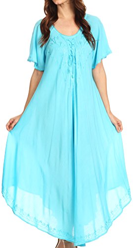 Sakkas 1701 - Lilia gestickter schnüren Sich Oben Mieder Relaxed Fit Maxi Sun Kleid - Turq - OS von Sakkas