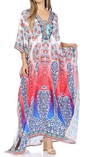 Sakkas 17210 - LongKaftan Georgettina Ligthweight Gedrucktes langes Kaftan Kleid/Cover Up - 17210-WhiteMulti -OS von Sakkas