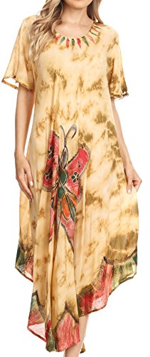 Sakkas 17256 - Nalani Damen Flowy Kaftan Tie Dye Sommerkleid vertuschen Relax Fit - Beige - OS von Sakkas