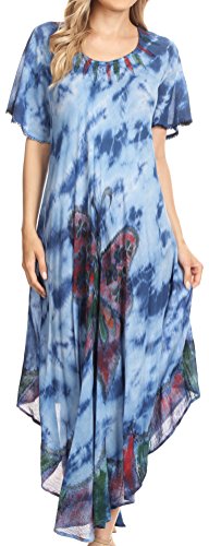 Sakkas 17256 - Nalani Womens Flowy Kaftan Tie Dye Sommerkleid Vertuschen Relax Fit - Blau - OS von Sakkas