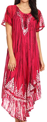 Sakkas 17260 - Devora Frauen Maxi Nightgown Kaftan Kaftan Kleid Tie Dye Batik & Korsett - Fuchsia-Marine - OS von Sakkas