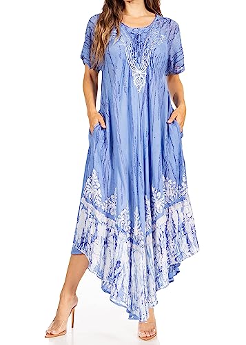 Sakkas 17260 - Devora Frauen Maxi Nightgown Kaftan Kaftan Kleid Tie Dye Batik & Korsett - Sky Blue - OS von Sakkas