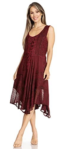 Sakkas 17321 - Magdilena Stonewashed Korsett Besticktes Kleid vorne - Burgandy - S/M von Sakkas