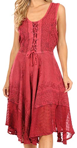 Sakkas 17321 - Magdilena Stonewashed Korsett Front Besticktes Kleid - Fuchsia - 1X / 2X von Sakkas