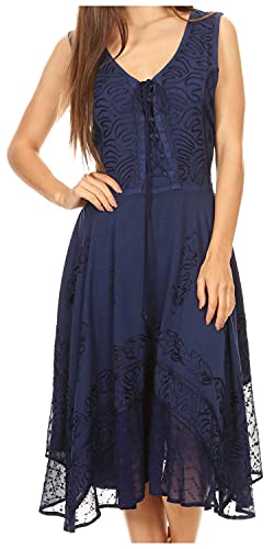 Sakkas 17321 - Magdilena Stonewashed Korsett Front Besticktes Kleid - Navy - 1X / 2X von Sakkas