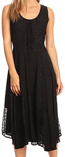 Sakkas 17321 - Magdilena Stonewashed Korsett Front Besticktes Kleid - Schwarz - L/XL von Sakkas