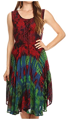 Sakkas 17322 - Mathilde Marble Tie-dye ärmellos Trägerkleid Tiered und Korsett - Rot - 1X / 2X von Sakkas