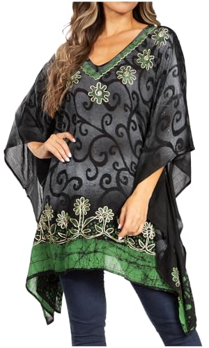Sakkas 1745 - Adalwin Desert Sun Lightweight Circle Ponch Tunic Top Bluse W/Stickerei - 35-BlackMint - OS von Sakkas
