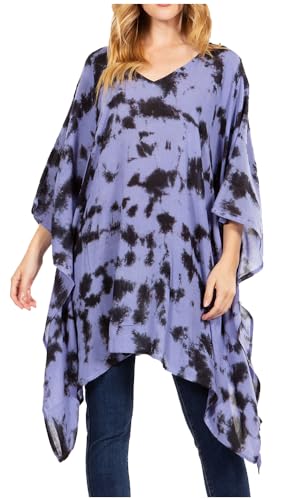 Sakkas 1745 - Adalwin Desert Sun Lightweight Circle Ponch Tunic Top Bluse W/Stickerei - 36-Blau - OS von Sakkas