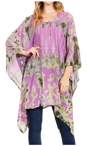 Sakkas 1745 - Adalwin Desert Sun Lightweight Circle Ponch Tunic Top Bluse W/Stickerei - 37-Lavendel - OS von Sakkas