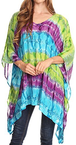 Sakkas 1745 - Adalwin Wüste Sun Leichtgewicht Ponch Tunika Top Bluse W/Stickerei - Grün/Lila - OS von Sakkas