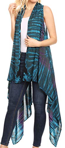 Sakkas 174523 - Ivana Damen - Übergroße, ärmellose Strickjacke mit offener Vorderseite in Tie Dye - Teal - OS von Sakkas
