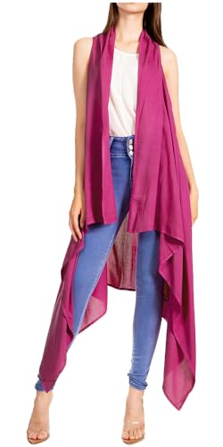 Sakkas 174523 - Ivana Oversized Draped Open Front Sleeveless Cardigan in Tie Dye für Damen - P-Purple - OS von Sakkas
