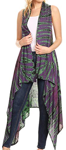 Sakkas 174523 - Ivana Übergroße drapierte ärmellose Strickjacke mit offener Vorderseite in Tie Dye - Lila - OSP von Sakkas