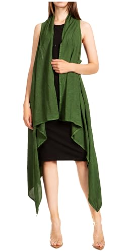 Sakkas 174523 - Ivana Übergroßer drapierter ärmelloser Cardigan mit offener Vorderseite für Damen in Tie Dye - A-ForestGreen - OS von Sakkas