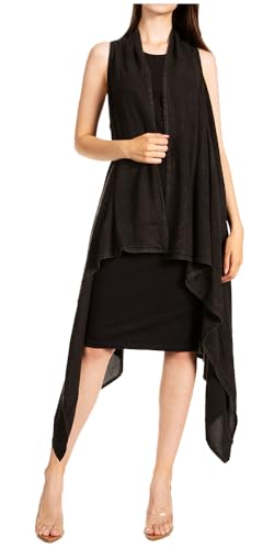 Sakkas 174523 - Ivana Übergroßer drapierter ärmelloser Cardigan mit offener Vorderseite für Damen in Tie Dye - A-Schwarz - OSP von Sakkas