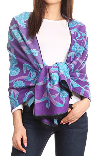 Sakkas 1750 - Adele Floral verzierten weichen und warmen Pashmina Schal Schal Vegan pendeln - Purple/Turq - OS von Sakkas