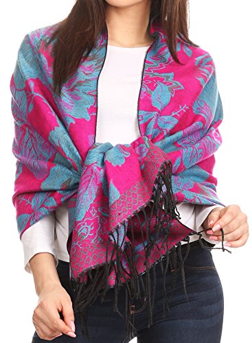 Sakkas 1755 - Aurora Floral Rose Pashmina Schal Schal mit Fransen Super Warm Soft Vegan - Fuchsia/Turq - OS von Sakkas