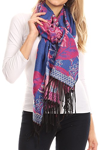 Sakkas 1755 - Aurora Floral Rose Pashmina Schal Schal mit Fransen Super Warm Soft Vegan - Königsblau/Pink - OS von Sakkas