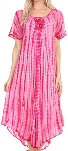 Sakkas 17601 - Yasmin Abbindebatik gestickte Sheer mit Flügelärmeln Sundress | Cover Up - Fucshia - OS von Sakkas